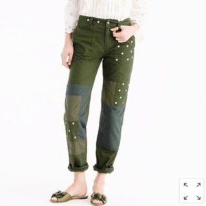 EMBROIDERED PATCHWORK J CREW CHINOS GREEN FLORAL